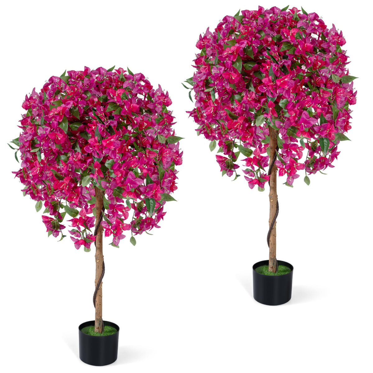2 Pack Artificial Azalea Trees Faux Floral Plants with Vivid Blooming Flowers view 3