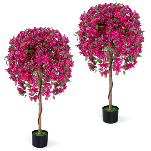 2 Pack Artificial Azalea Trees Faux Floral Plants with Vivid Blooming Flowers view 3