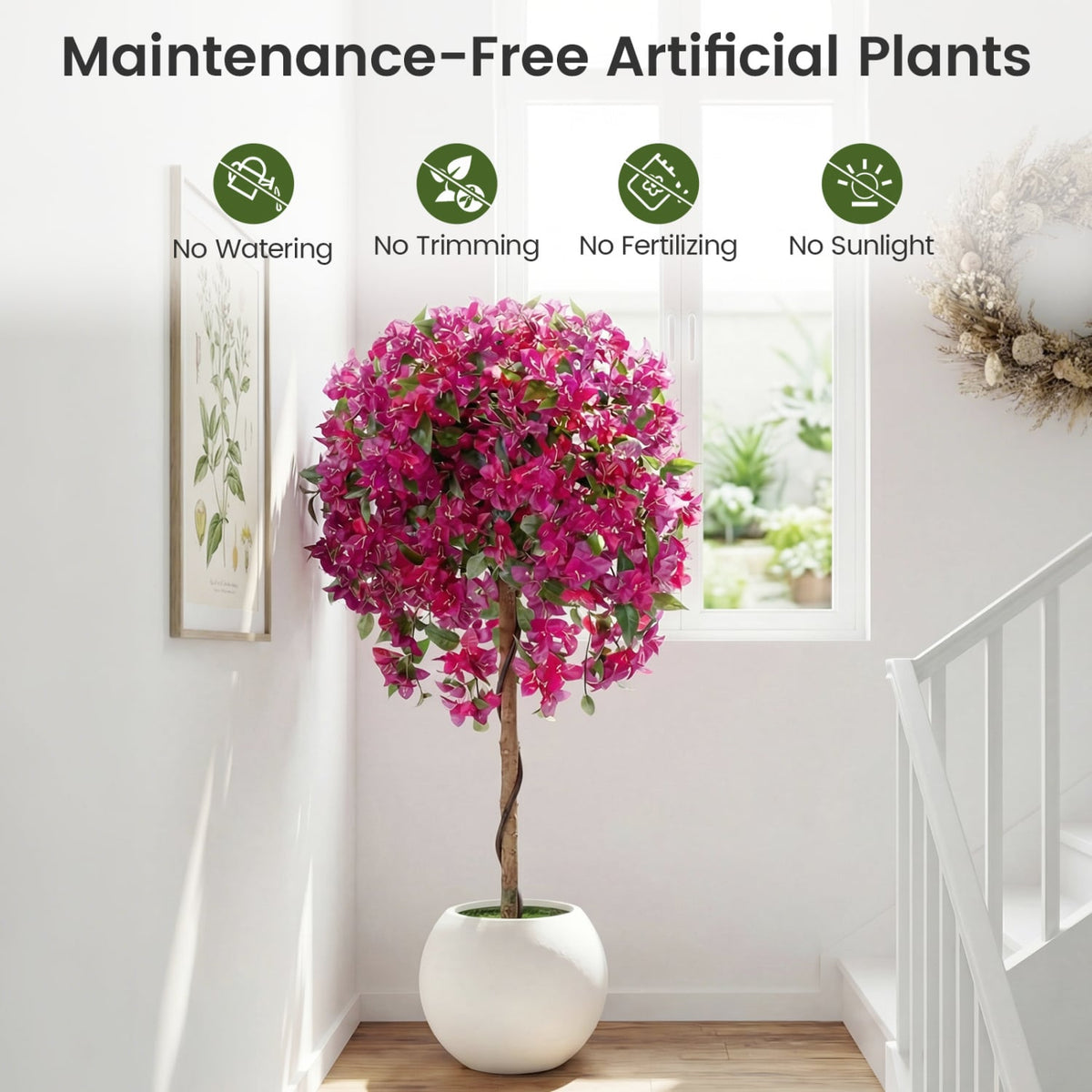 2 Pack Artificial Azalea Trees Faux Floral Plants with Vivid Blooming Flowers view 6