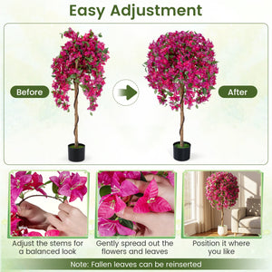 2 Pack Artificial Azalea Trees Faux Floral Plants with Vivid Blooming Flowers view 8