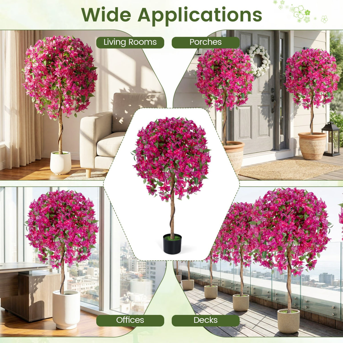 2 Pack Artificial Azalea Trees Faux Floral Plants with Vivid Blooming Flowers view 9