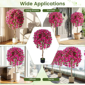 2 Pack Artificial Azalea Trees Faux Floral Plants with Vivid Blooming Flowers view 9