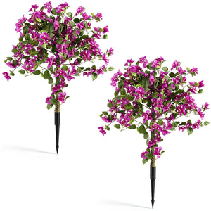 2 Pack Artificial Bougainvillea Trees with Ground Spike and PE Trunks for Porch