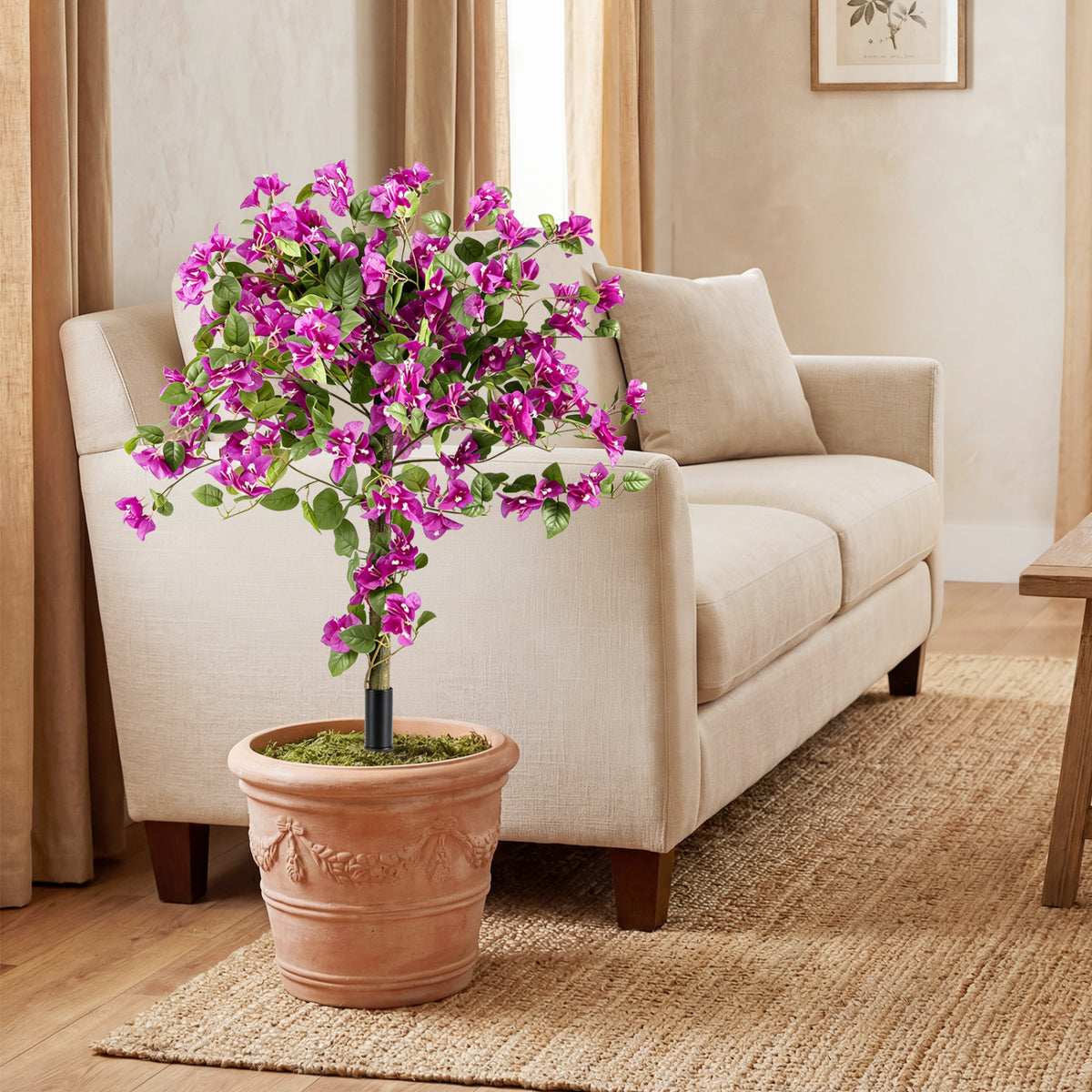 2 Pack Artificial Bougainvillea Trees with Ground Spike and PE Trunks for Porch view 3