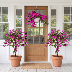 2 Pack Artificial Bougainvillea Trees with Ground Spike and PE Trunks for Porch view 5