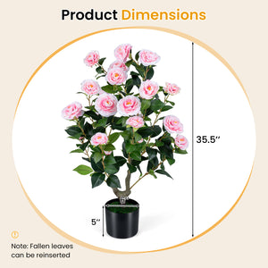 2-Pack Artificial Camellia Tree Faux Flower Plant in Cement-Filled Pot-Pink view 4