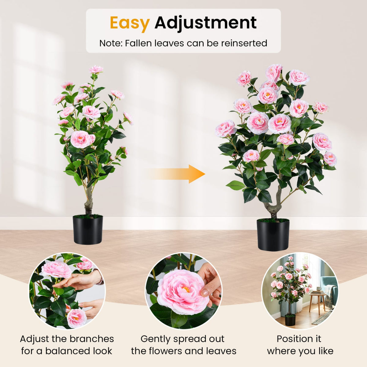 2-Pack Artificial Camellia Tree Faux Flower Plant in Cement-Filled Pot-Pink view 5