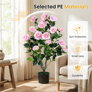2-Pack Artificial Camellia Tree Faux Flower Plant in Cement-Filled Pot-Pink view 6
