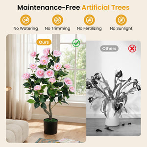 2-Pack Artificial Camellia Tree Faux Flower Plant in Cement-Filled Pot-Pink view 7