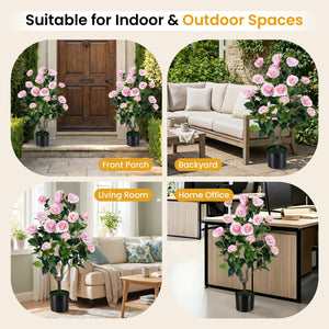 2-Pack Artificial Camellia Tree Faux Flower Plant in Cement-Filled Pot-Pink view 9