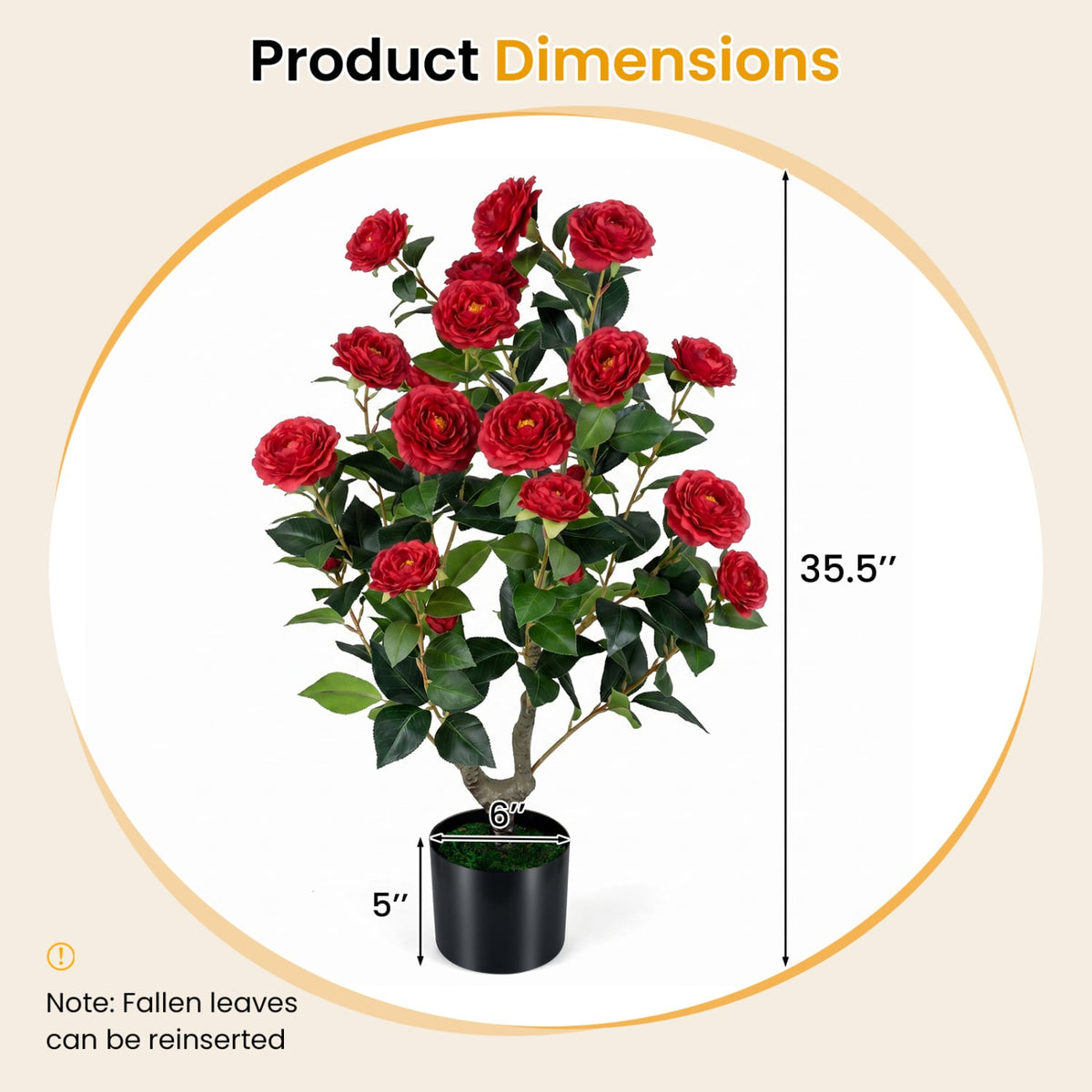 2-Pack Artificial Camellia Tree Faux Flower Plant in Cement-Filled Pot-Red view 4