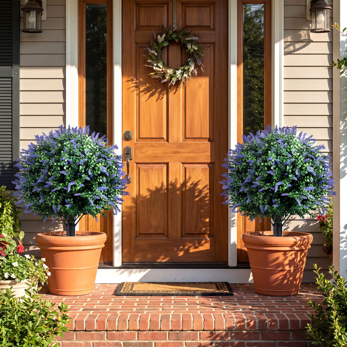 2 Pack Artificial Lavender Boxwood Topiary Ball Trees with Ground Spikes view 2