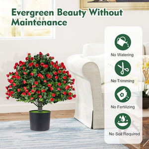 2 Pack Artificial Rose Topiary Ball Trees with PP Cement-Filled Flowerpot for Home view 4