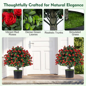 2 Pack Artificial Rose Topiary Ball Trees with PP Cement-Filled Flowerpot for Home view 8