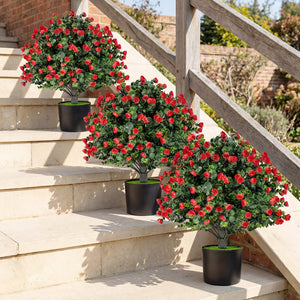 2 Pack Artificial Rose Topiary Ball Trees with PP Cement-Filled Flowerpot for Home view 9