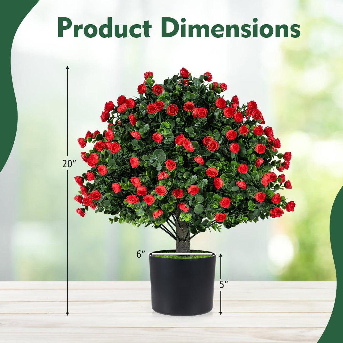 2 Pack Artificial Rose Topiary Ball Trees with PP Cement-Filled Flowerpot for Home view 3