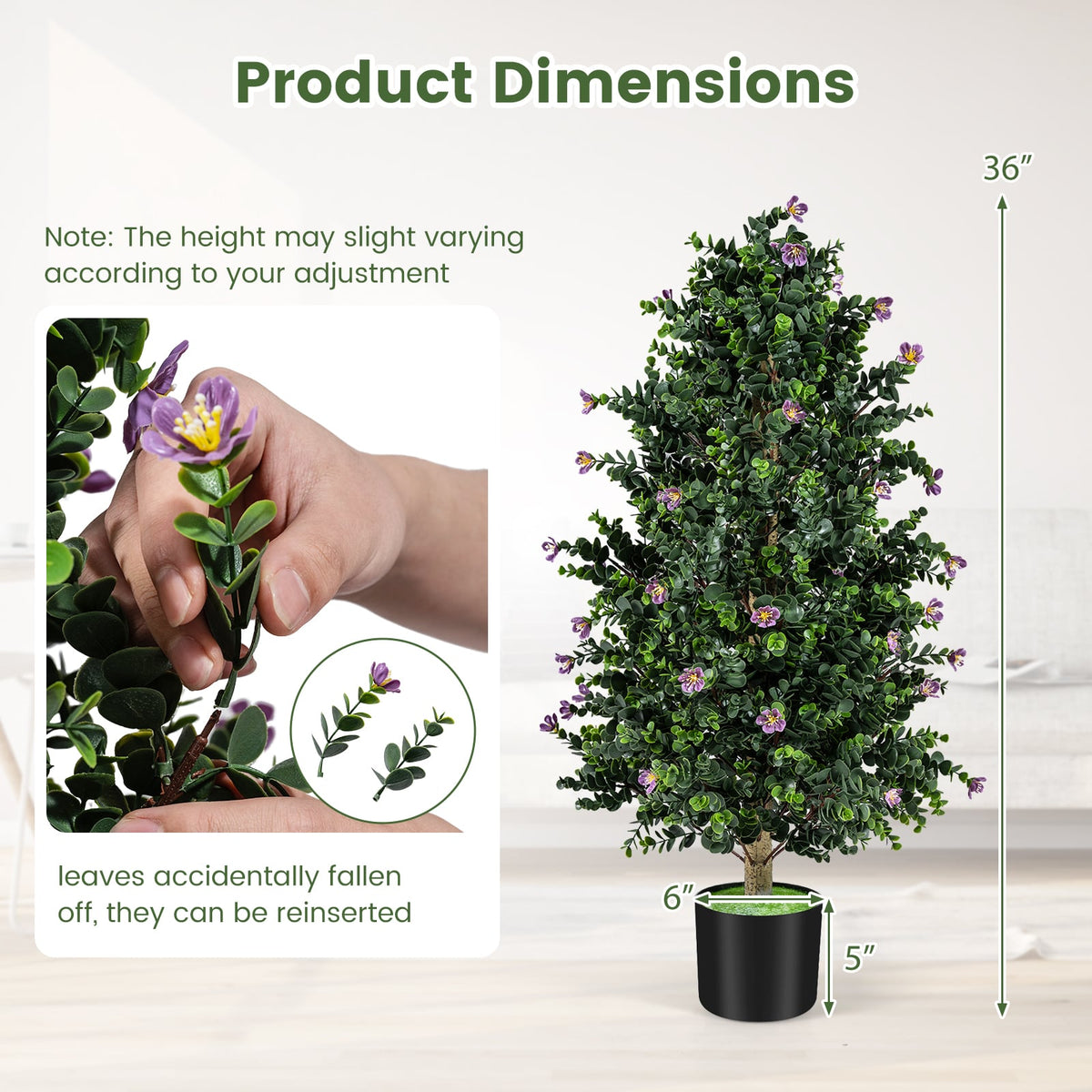 2 Pack Artificial Topiary Cone Tree Faux Potted Shrub Plant with 49 Flowers-purple view 5