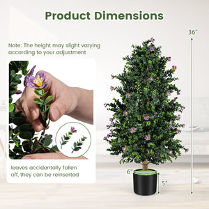 2 Pack Artificial Topiary Cone Tree Faux Potted Shrub Plant with 49 Flowers-purple view 5