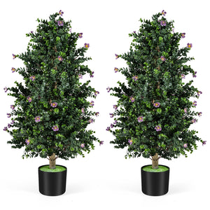 2 Pack Artificial Topiary Cone Tree Faux Potted Shrub Plant with 49 Flowers-purple view 4