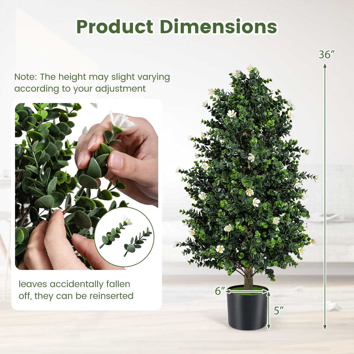 2 Pack Artificial Topiary Cone Tree Faux Potted Shrub Plant with 49 Flowers-White view 5