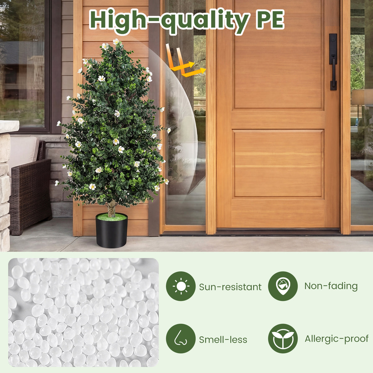 2 Pack Artificial Topiary Cone Tree Faux Potted Shrub Plant with 49 Flowers-White view 7
