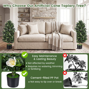2 Pack Artificial Topiary Cone Tree Faux Potted Shrub Plant with 49 Flowers-White view 8