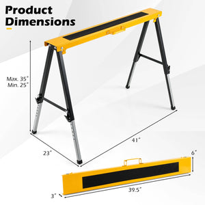 2 Pack Folding Saw Horses with 12 Adjustable Leg Heights and Handles-Yellow view 4