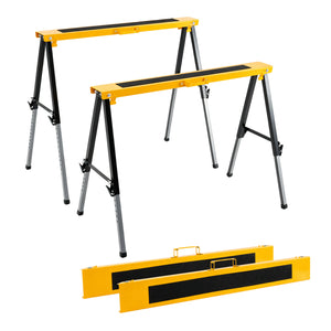2 Pack Folding Saw Horses with 12 Adjustable Leg Heights and Handles-Yellow