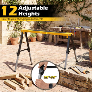 2 Pack Folding Saw Horses with 12 Adjustable Leg Heights and Handles-Yellow view 7
