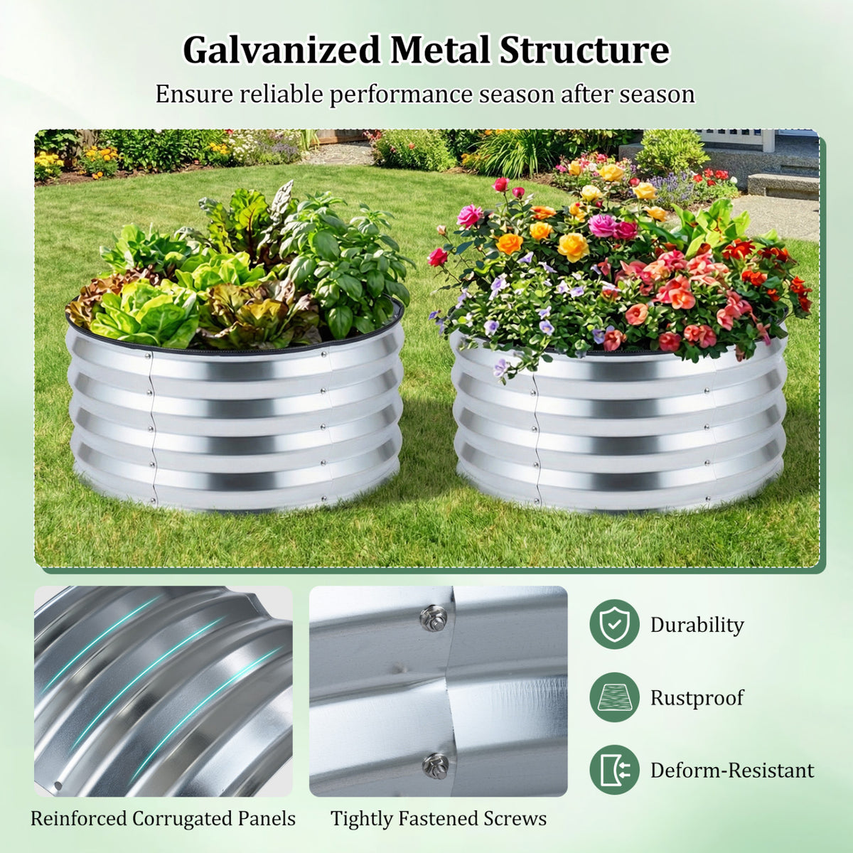2 Pack Galvanized Raised Garden Bed Kit with Open-Ended Base-Silver view 8