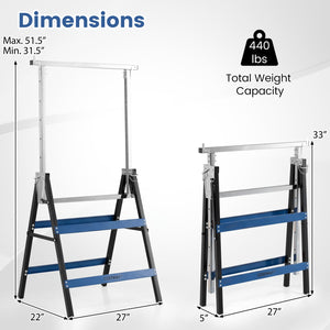 2 Pack Heavy Duty Metal Folding Saw Horses with Adjustable Height- Blue view 4