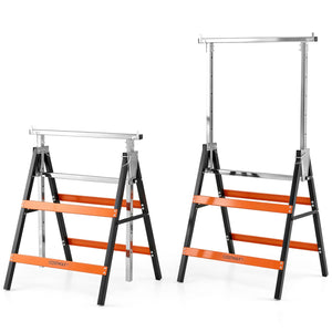 2 Pack Heavy Duty Metal Folding Saw Horses with Adjustable Height-Orange