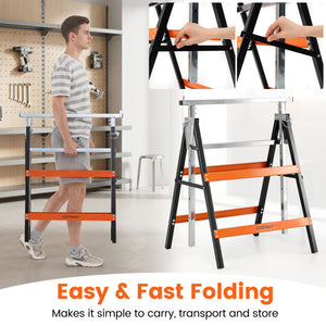 2 Pack Heavy Duty Metal Folding Saw Horses with Adjustable Height-Orange view 7