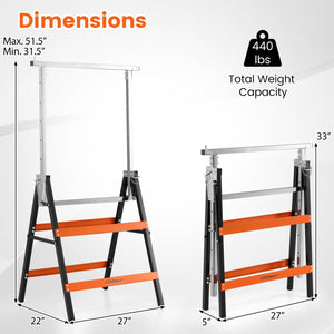 2 Pack Heavy Duty Metal Folding Saw Horses with Adjustable Height-Orange view 4