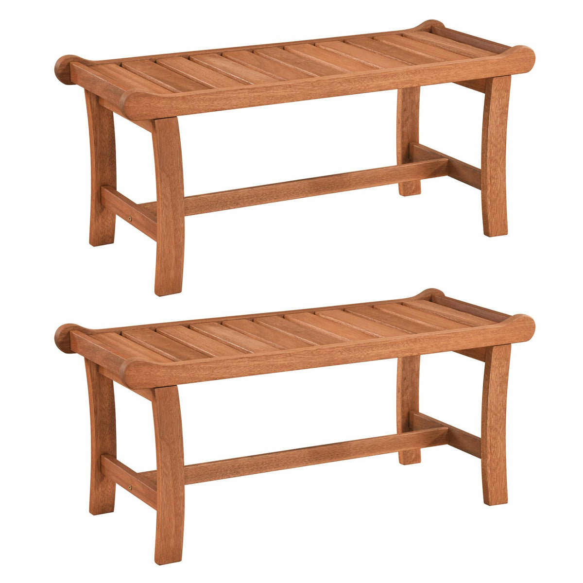 2-Person Outdoor Wood Bench with Slatted Seat and Raised Edges-Set of 2