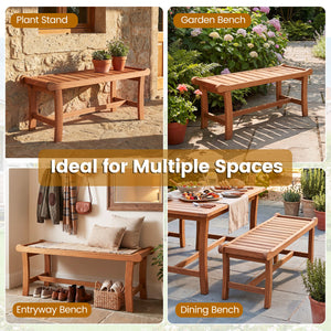 2-Person Outdoor Wood Bench with Slatted Seat and Raised Edges-Set of 2 view 7