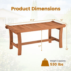 2-Person Outdoor Wood Bench with Slatted Seat and Raised Edges-1 Piece view 4