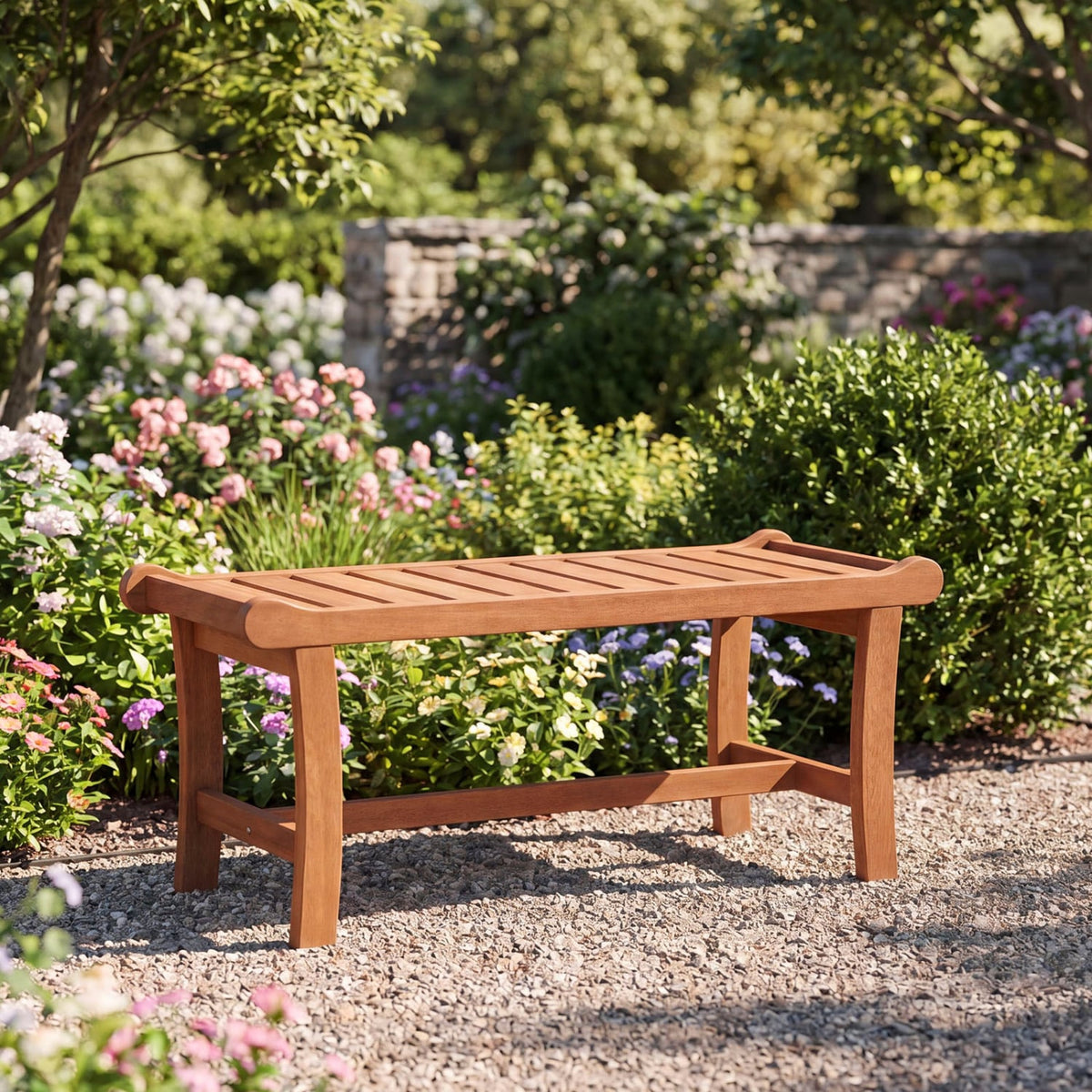 2-Person Outdoor Wood Bench with Slatted Seat and Raised Edges-1 Piece view 3