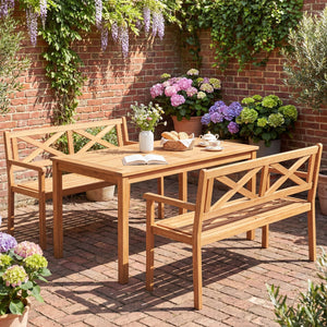 2-Person Patio Acacia Wood Garden Chair with Armrests and Backrest for Backyard view 5