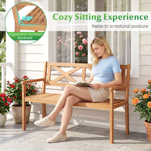 2-Person Patio Acacia Wood Garden Chair with Armrests and Backrest for Backyard view 7