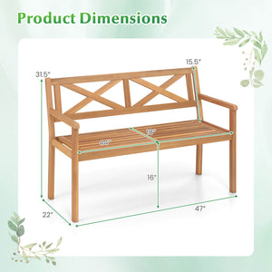 2-Person Patio Acacia Wood Garden Chair with Armrests and Backrest for Backyard view 4