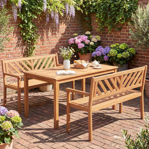 2-Person Patio Acacia Wood Garden Chair with Armrests and Backrest for Porch view 5