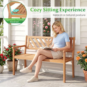 2-Person Patio Acacia Wood Garden Chair with Armrests and Backrest for Porch view 7