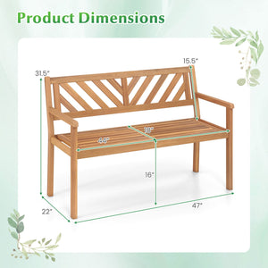 2-Person Patio Acacia Wood Garden Chair with Armrests and Backrest for Porch view 4