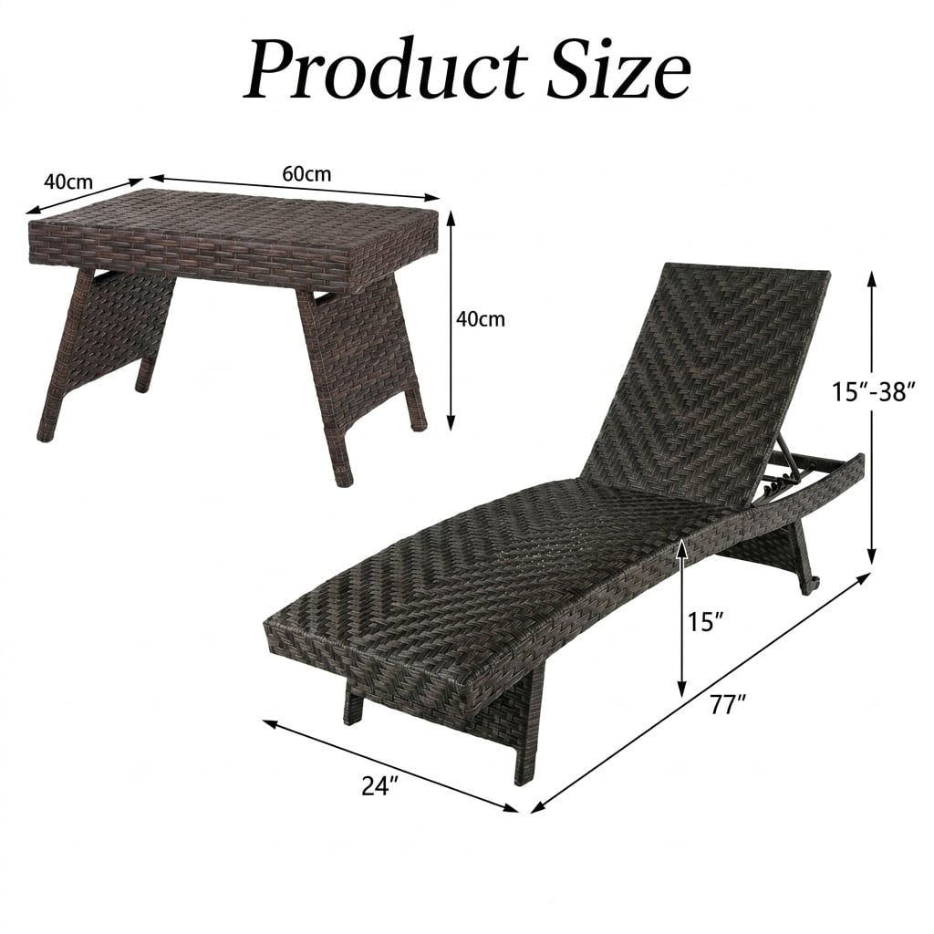 2-Piece Folding Padded Rattan Patio Chaise Lounge with Side Table Set view 4