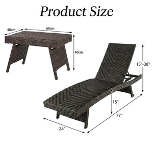 2-Piece Folding Padded Rattan Patio Chaise Lounge with Side Table Set view 4