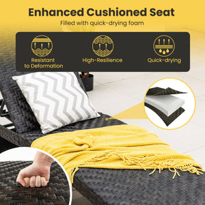 2-Piece Folding Padded Rattan Patio Chaise Lounge with Side Table Set view 5