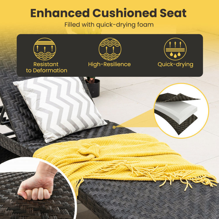 2-Piece Folding Padded Rattan Patio Chaise Lounge with Side Table Set view 5