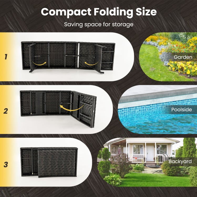 2-Piece Folding Padded Rattan Patio Chaise Lounge with Side Table Set view 7