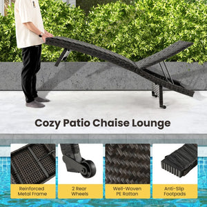 2-Piece Folding Padded Rattan Patio Chaise Lounge with Side Table Set view 8